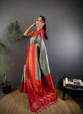 Grey Soft Silk Zari Woven Designer Saree With Blouse