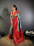 Grey Soft Silk Zari Woven Designer Saree With Blouse