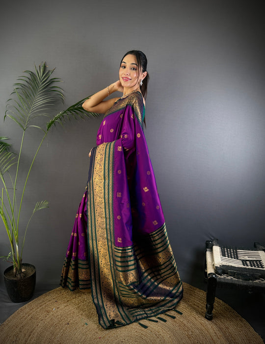 Purple Soft Silk Zari Woven Designer Saree With Blouse