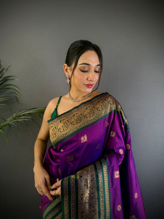 Purple Soft Silk Zari Woven Designer Saree With Blouse