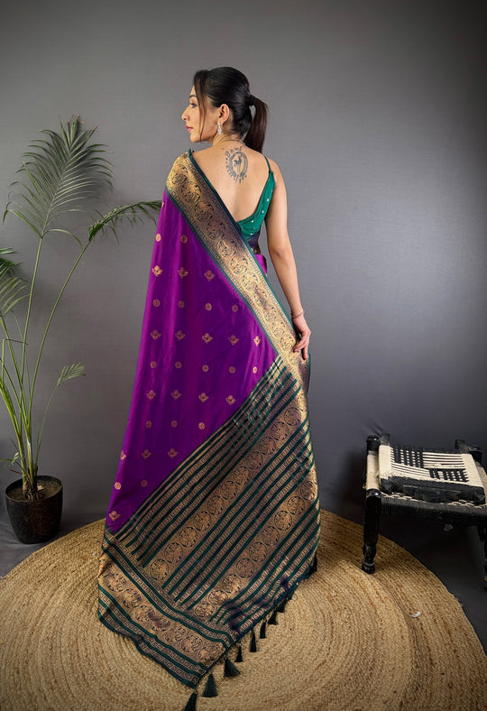 Purple Soft Silk Zari Woven Designer Saree With Blouse