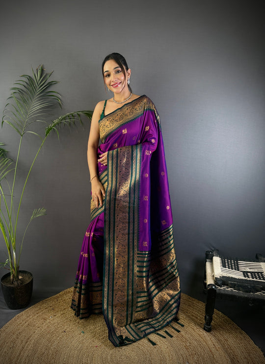 Purple Soft Silk Zari Woven Designer Saree With Blouse
