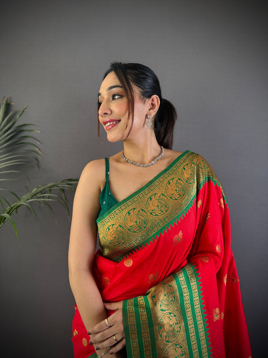 Red Soft Silk Zari Woven Designer Saree With Blouse