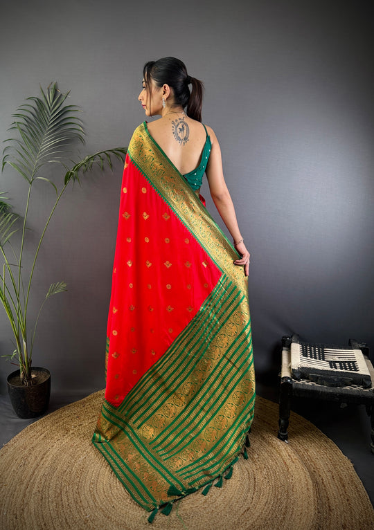 Red Soft Silk Zari Woven Designer Saree With Blouse