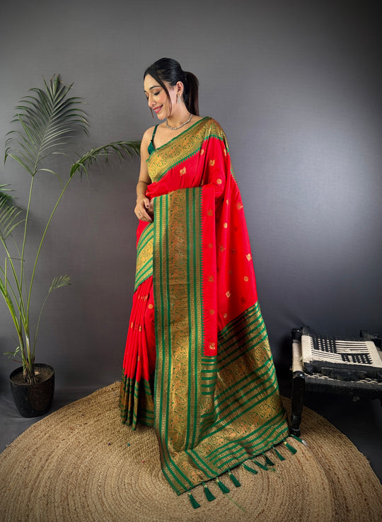 Red Soft Silk Zari Woven Designer Saree With Blouse