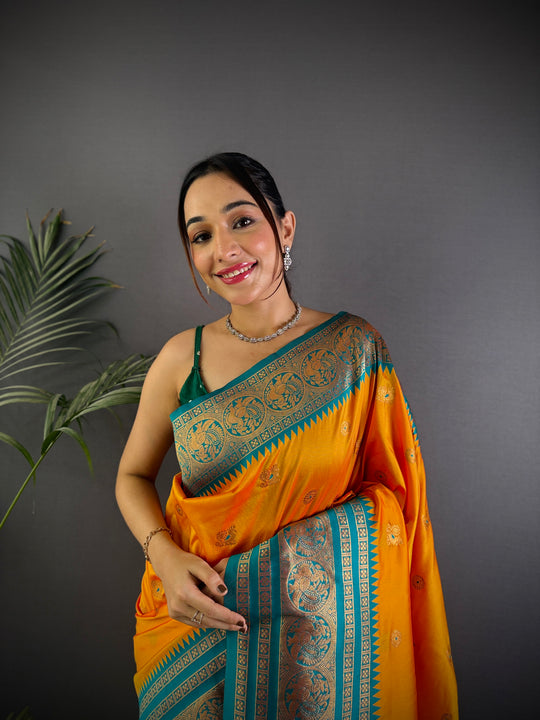 Orange Soft Silk Zari Woven Designer Saree With Blouse