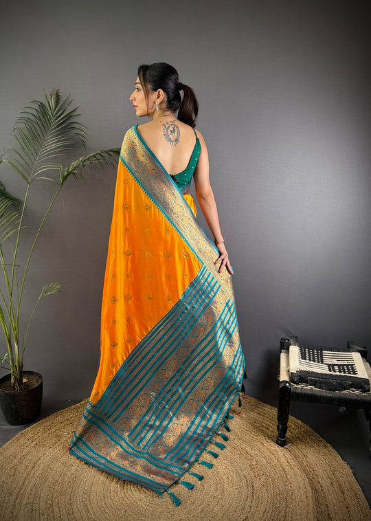 Orange Soft Silk Zari Woven Designer Saree With Blouse