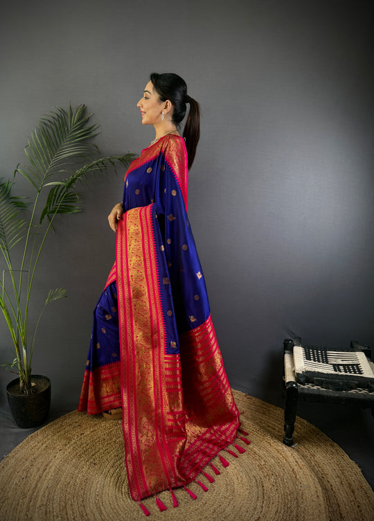 Royal Blue Soft Silk Zari Woven Designer Saree With Blouse