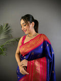 Royal Blue Soft Silk Zari Woven Designer Saree With Blouse