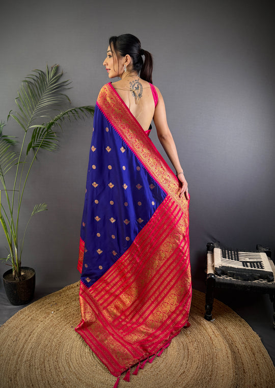 Royal Blue Soft Silk Zari Woven Designer Saree With Blouse