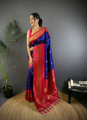 Royal Blue Soft Silk Zari Woven Designer Saree With Blouse