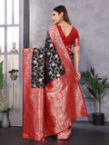 Black Soft Banarasi Silk Zari Woven Designer Saree With Blouse