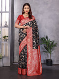 Black Soft Banarasi Silk Zari Woven Designer Saree With Blouse