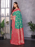 Elora Green Soft Banarasi Silk Zari Woven Designer Saree With Blouse