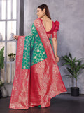 Elora Green Soft Banarasi Silk Zari Woven Designer Saree With Blouse