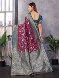 Wine Soft Banarasi Silk Zari Woven Designer Saree With Blouse