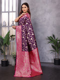 Purple Soft Banarasi Silk Zari Woven Designer Saree With Blouse