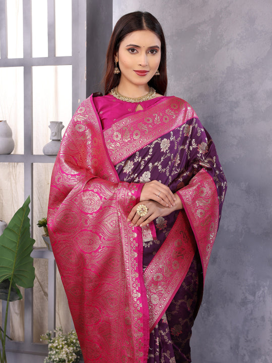 Purple Soft Banarasi Silk Zari Woven Designer Saree With Blouse