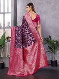 Purple Soft Banarasi Silk Zari Woven Designer Saree With Blouse