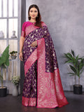 Purple Soft Banarasi Silk Zari Woven Designer Saree With Blouse