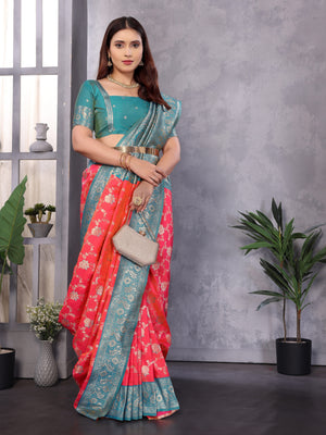 Elora Peach Soft Banarasi Silk Zari Woven Designer Saree With Blouse