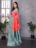 Elora Peach Soft Banarasi Silk Zari Woven Designer Saree With Blouse