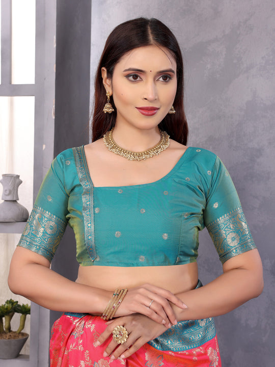 Elora Peach Soft Banarasi Silk Zari Woven Designer Saree With Blouse