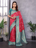 Gajri Red Soft Banarasi Silk Zari Woven Designer Saree With Blouse