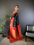 Black Soft Banarasi Silk Zari Woven Designer Saree With Blouse