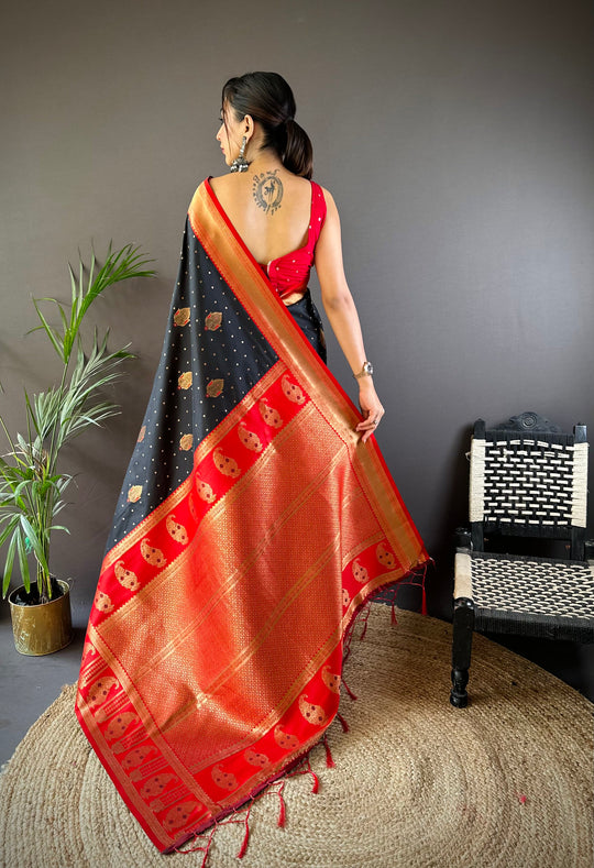 Black Soft Banarasi Silk Zari Woven Designer Saree With Blouse