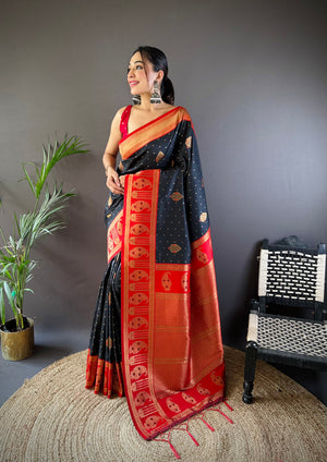 Black Soft Banarasi Silk Zari Woven Designer Saree With Blouse