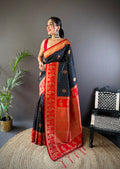 Black Soft Banarasi Silk Zari Woven Designer Saree With Blouse