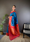 Blue Soft Banarasi Silk Zari Woven Designer Saree With Blouse