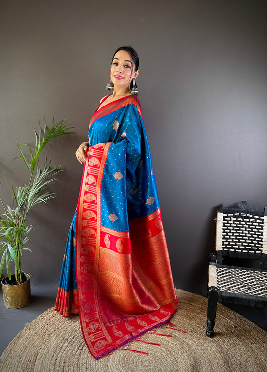 Blue Soft Banarasi Silk Zari Woven Designer Saree With Blouse