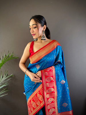 Blue Soft Banarasi Silk Zari Woven Designer Saree With Blouse