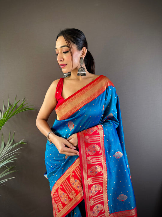 Blue Soft Banarasi Silk Zari Woven Designer Saree With Blouse