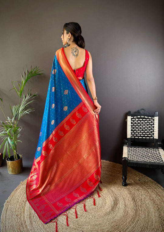 Blue Soft Banarasi Silk Zari Woven Designer Saree With Blouse