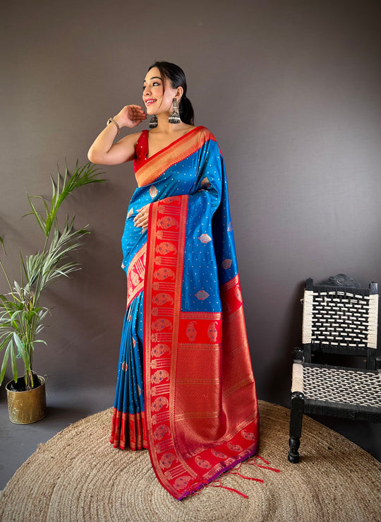 Blue Soft Banarasi Silk Zari Woven Designer Saree With Blouse