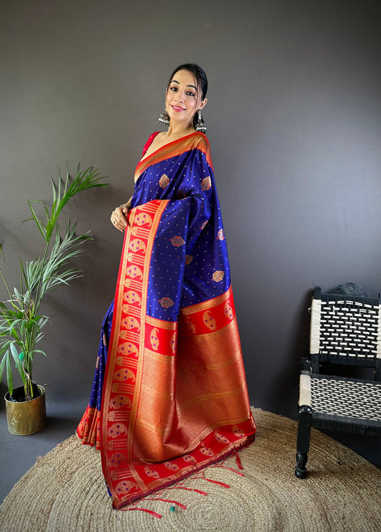 Royal Blue Soft Banarasi Silk Zari Woven Designer Saree With Blouse