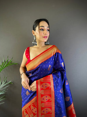 Royal Blue Soft Banarasi Silk Zari Woven Designer Saree With Blouse