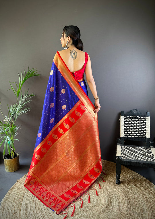 Royal Blue Soft Banarasi Silk Zari Woven Designer Saree With Blouse