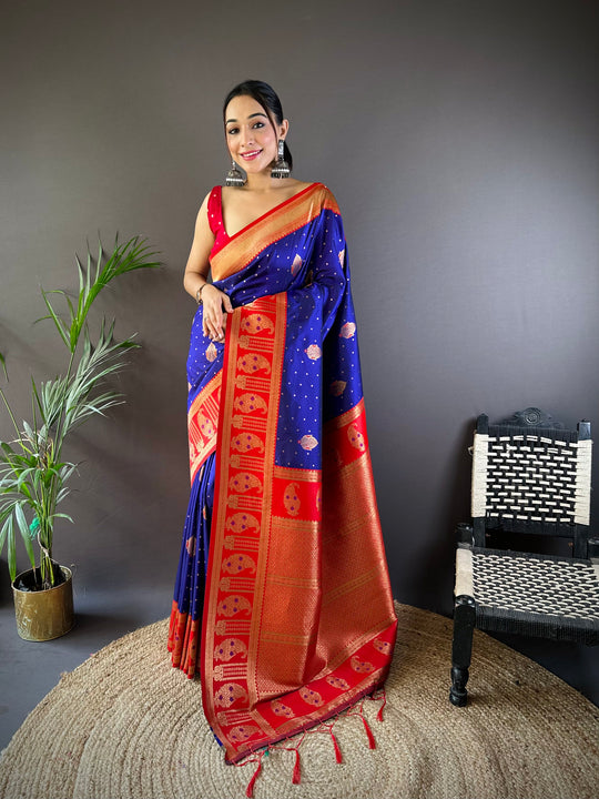 Royal Blue Soft Banarasi Silk Zari Woven Designer Saree With Blouse