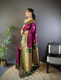 Wine Soft Banarasi Silk Zari Woven Designer Saree With Blouse