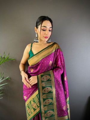 Wine Soft Banarasi Silk Zari Woven Designer Saree With Blouse