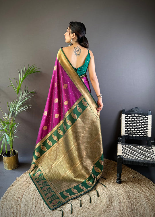 Wine Soft Banarasi Silk Zari Woven Designer Saree With Blouse