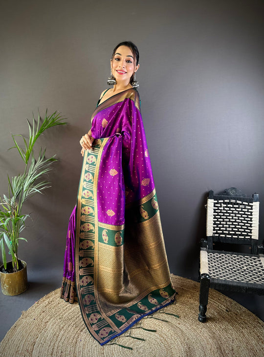 Purple Soft Banarasi Silk Zari Woven Designer Saree With Blouse