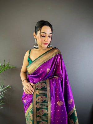 Purple Soft Banarasi Silk Zari Woven Designer Saree With Blouse