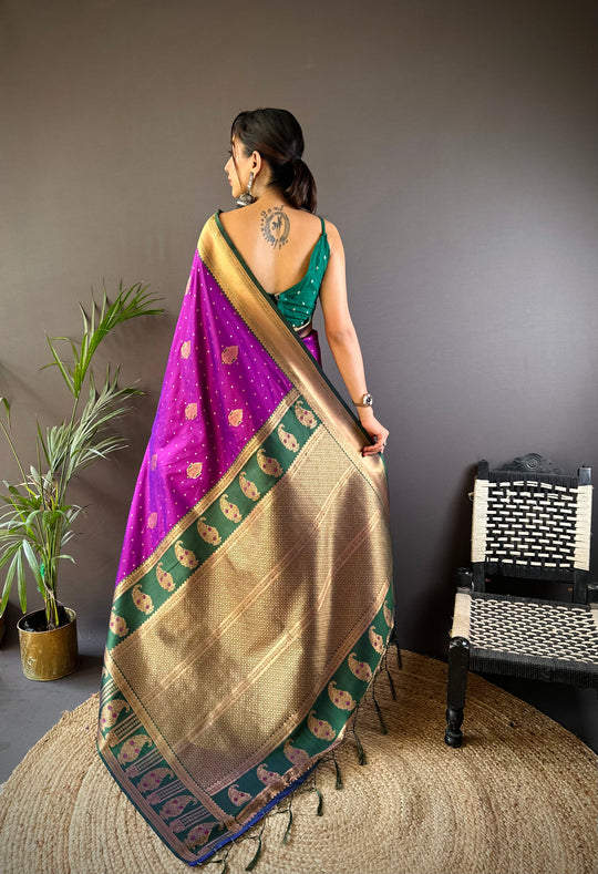 Purple Soft Banarasi Silk Zari Woven Designer Saree With Blouse