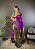 Purple Soft Banarasi Silk Zari Woven Designer Saree With Blouse