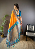 Orange Soft Banarasi Silk Zari Woven Designer Saree With Blouse